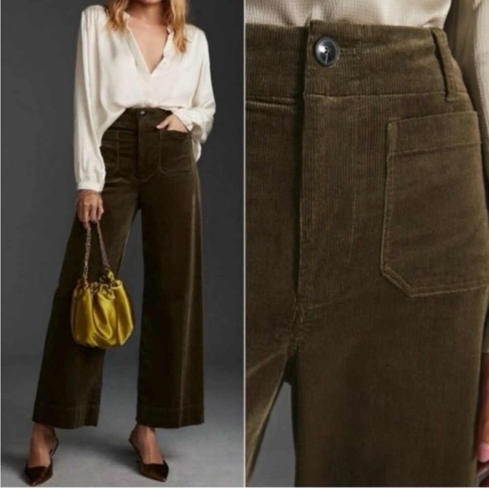 Anthropologie The Collette Olive Wide-Leg Corduroy Pants